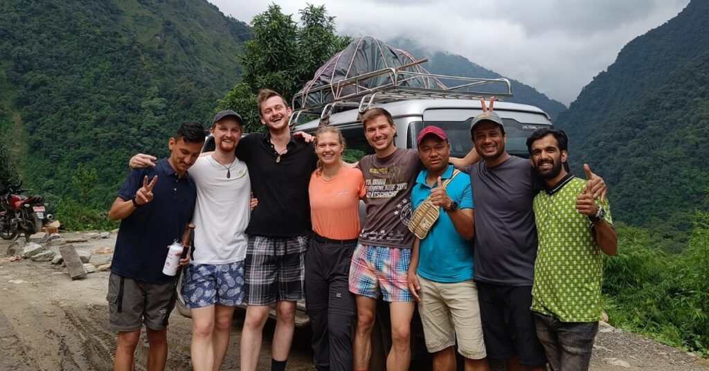 trekkers capturing moments during annapurna base camp trek