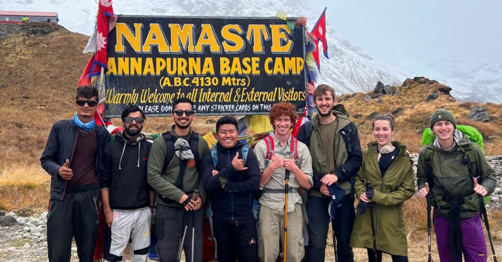 trekkers reaching the annapurna base camp
