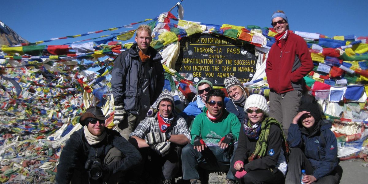Guided trekking group on the Annapurna Circuit with Mountain Routes