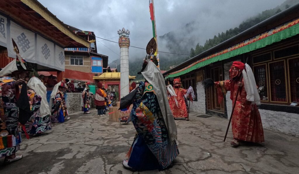 Locals performing cultural dance in Tsum Valley