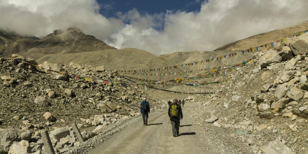 climbers on the route of mount everest