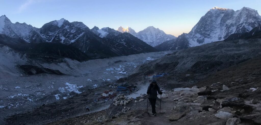 Hiking Everest route with snowy landscapes