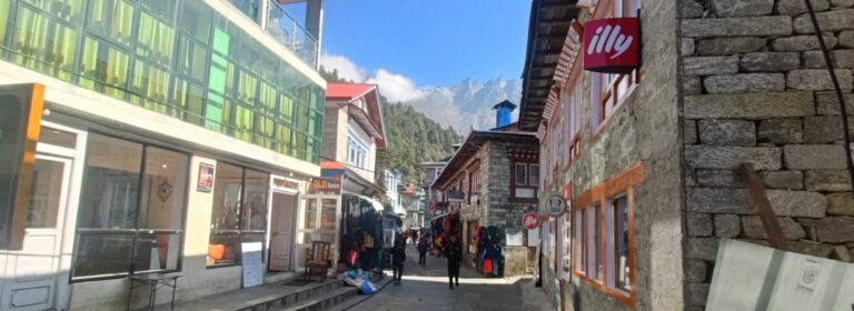 Namche Bazaar town nestled in mountain valley