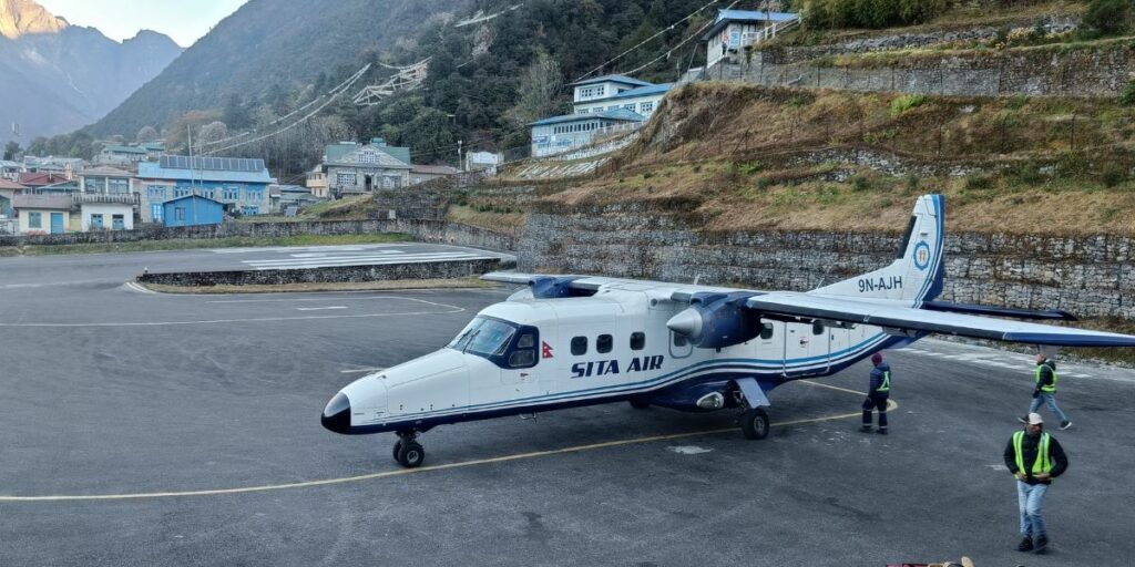 Sita Air plane on Lukla Airport tarmac