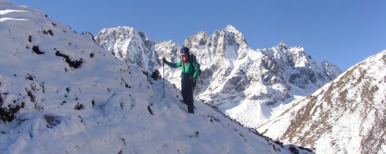 snowy trails of EBC trek in Nepal