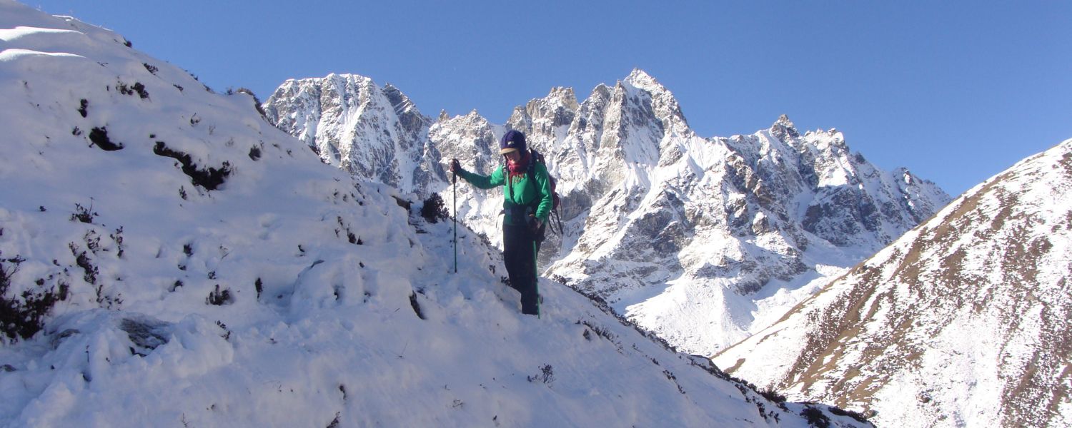 snowy trails of EBC trek in Nepal