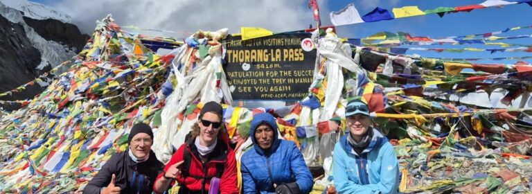 reaching the snowy Thorong La Pass