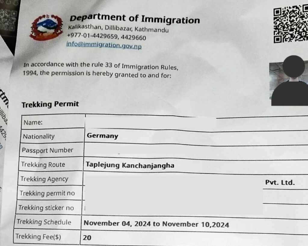 trekking permit for kanchenjunga region