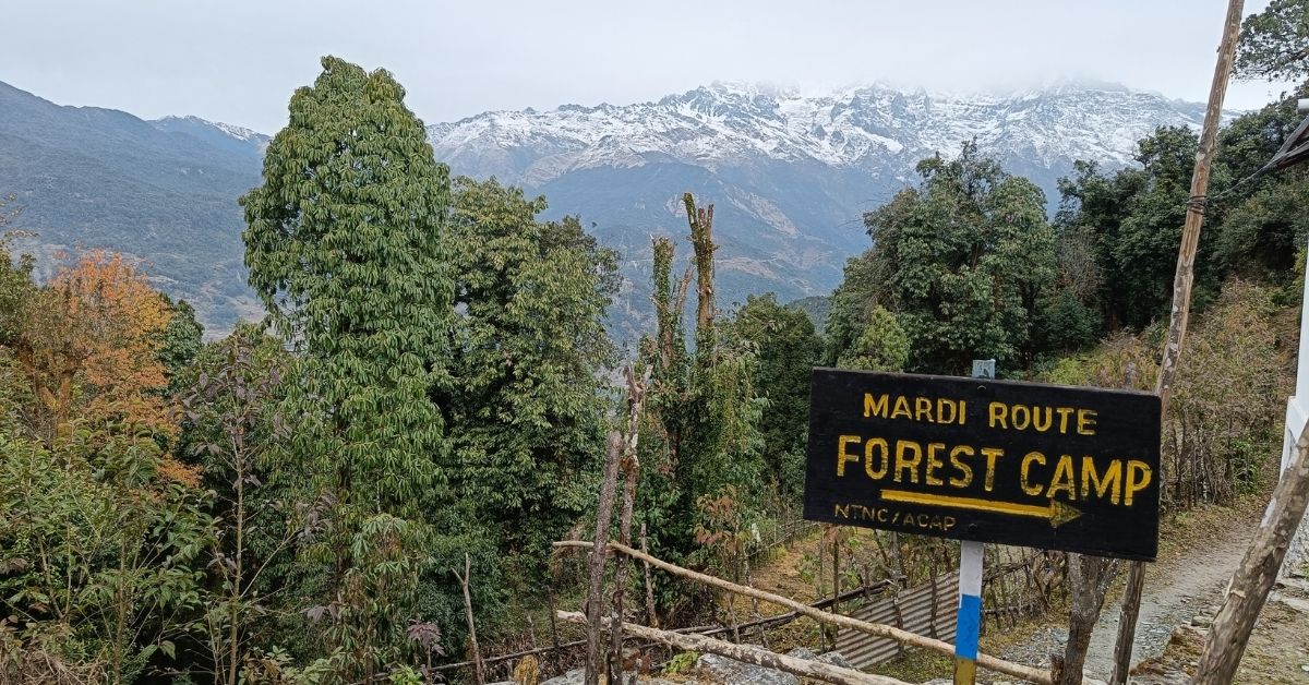 Day 1 trekking signpost to Forest Camp, Mardi region