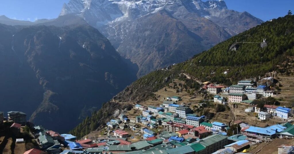 High-altitude view of Everest trail villages
