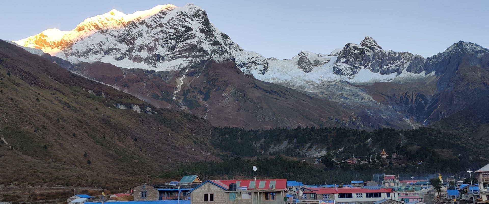 Manaslu village facing Himalayan skyline