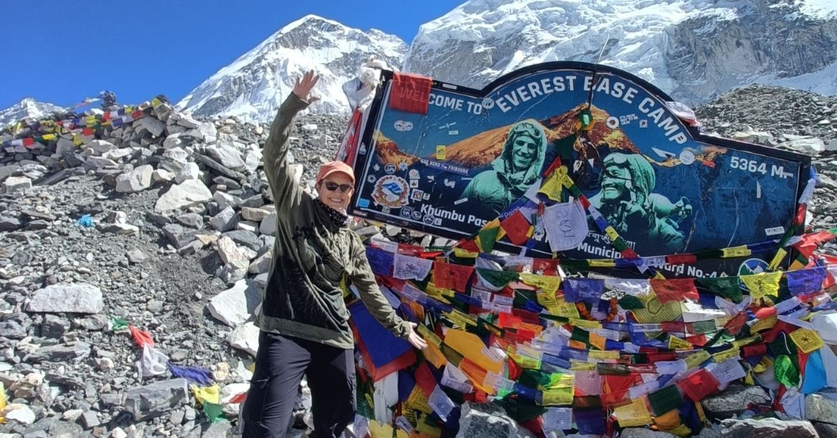 Mountaineer at the EBC the entrance of Everest expedition route