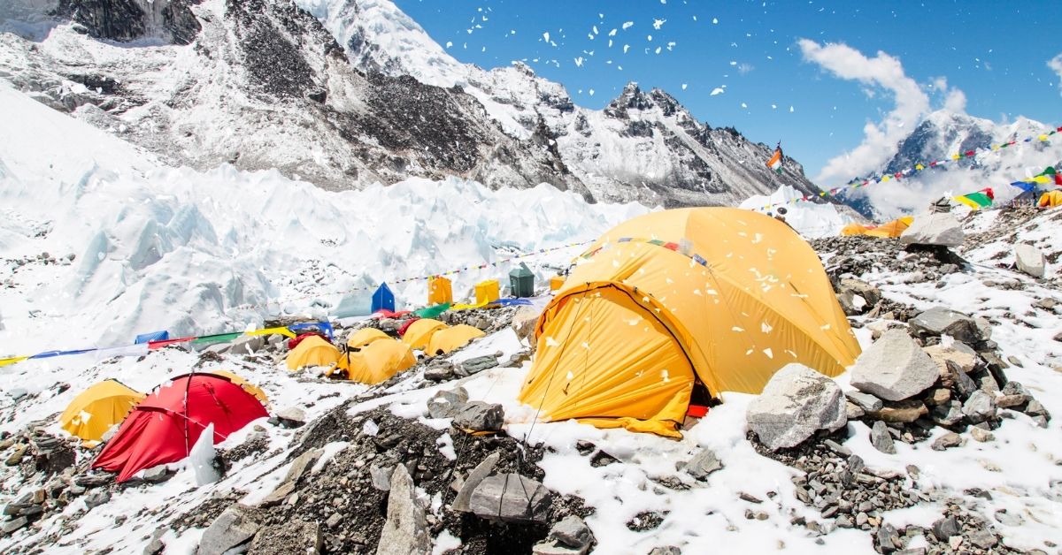 Mountaineering camp with Everest in the background