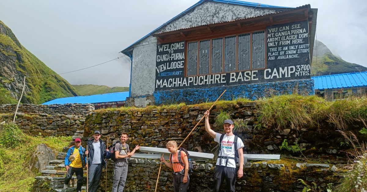 Standing at Machapuchare Base Camp at day 3 before heading to ABC