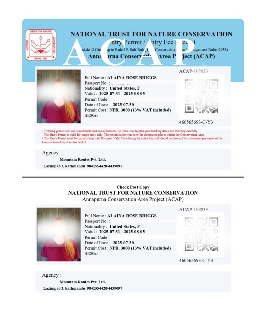 ACAP permit for trekking in Annapurna Region