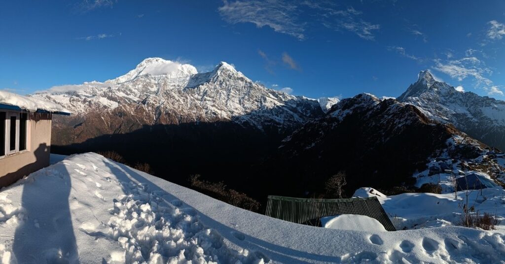 Clear morning view of Mardi Himal and Machapuchare peaks
