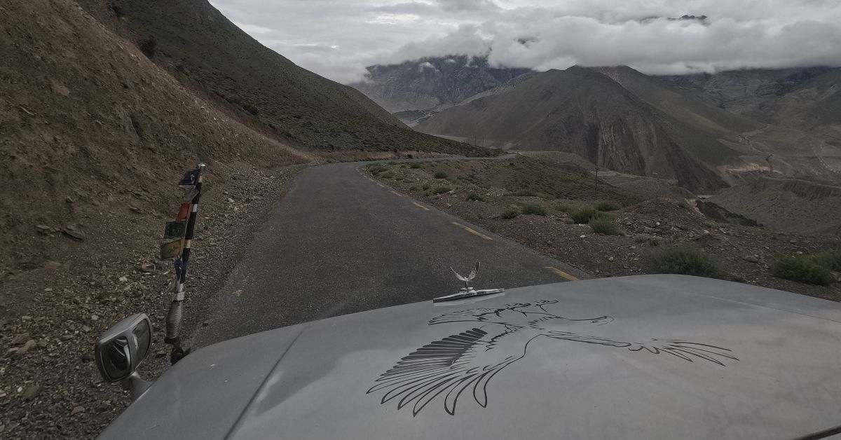 Jeep ride on the rugged roads of the Annapurna Circuit with mountains