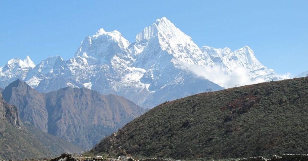Majestic autumn view of Everest region mountains from Dingboche