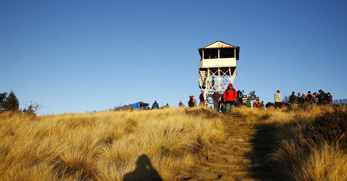 Travellers reaching Poon Hill view tower, a famous sunrise spot in Annapurna region