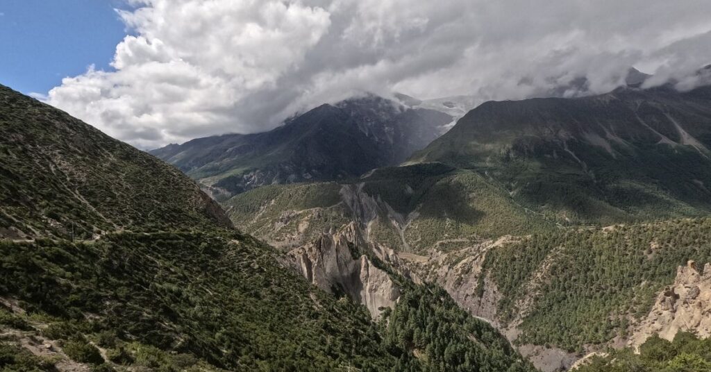 mountain scenery during fall along Nepal treks