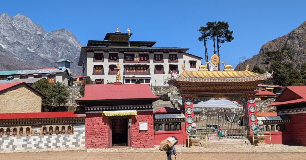 Colorful Tengboche Monastery with mountain backdrop on the Everest Base Camp trek