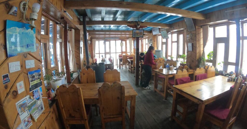 Cozy dining hall in a teahouse on the EBC trek