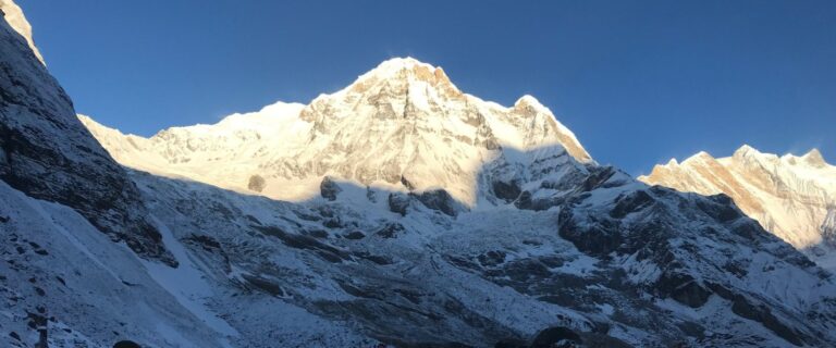 Golden sunrise over Annapurna Base Camp in autumn