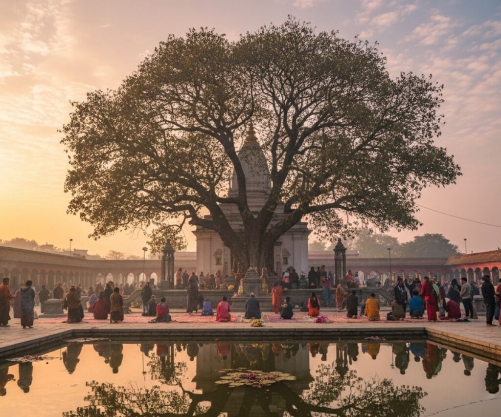 Maya Devi Temple in Lumbini, Nepal, with sacred Bodhi tree