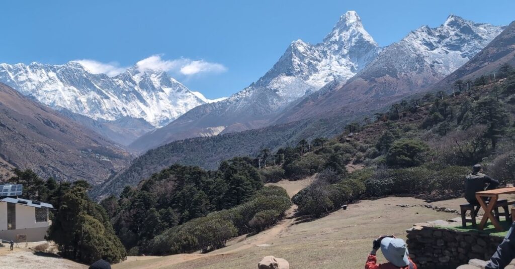 Trekkers enjoy clear autumn skies with stunning views of Ama Dablam and Everest during the EBC trek in September