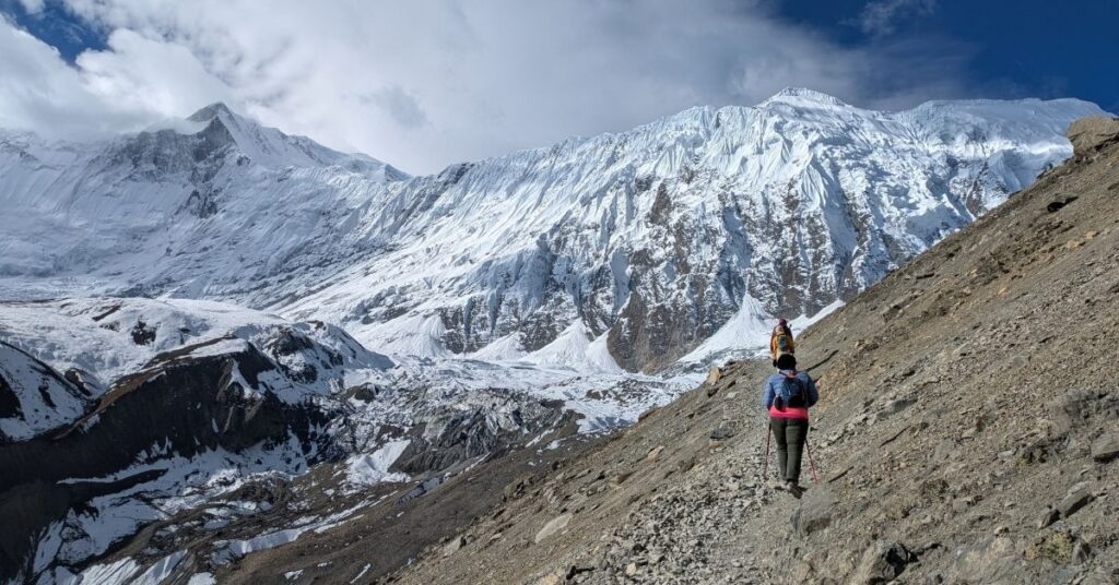 Trekking through snowy trails in the Annapurna region of Nepal