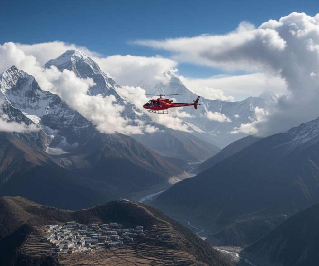 Helicopter over Namche valley during Nepal trip