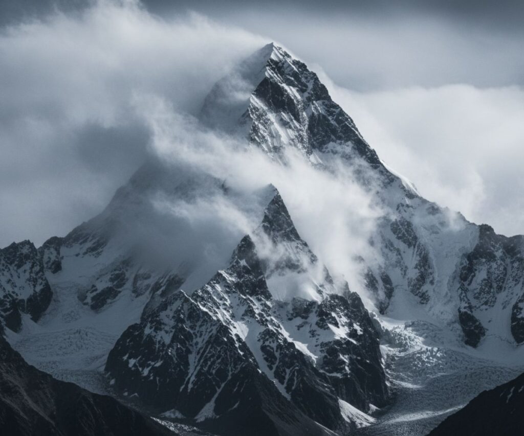 Long line of climbers snakes up white ice