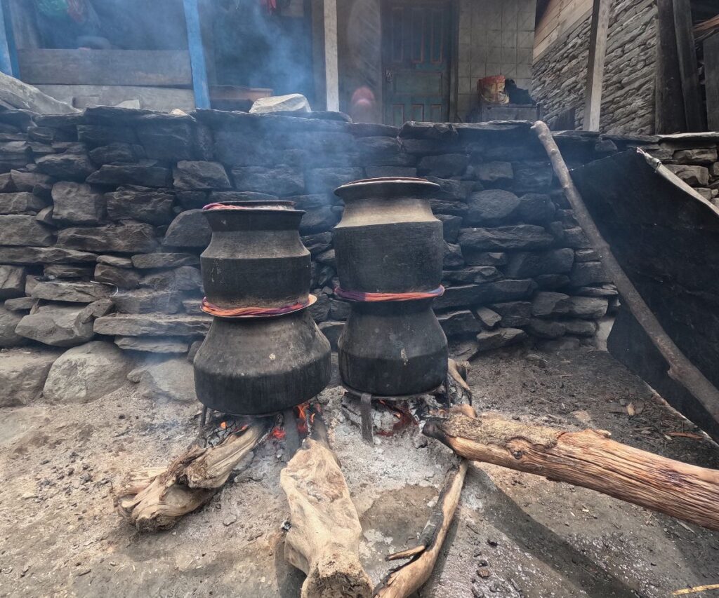 Wood-fired traditional kitchen during trekking in Nepal