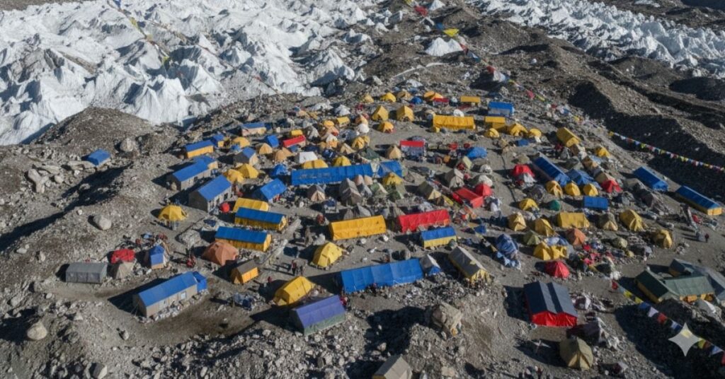 Aerial view of Everest South Base Camp in Nepal