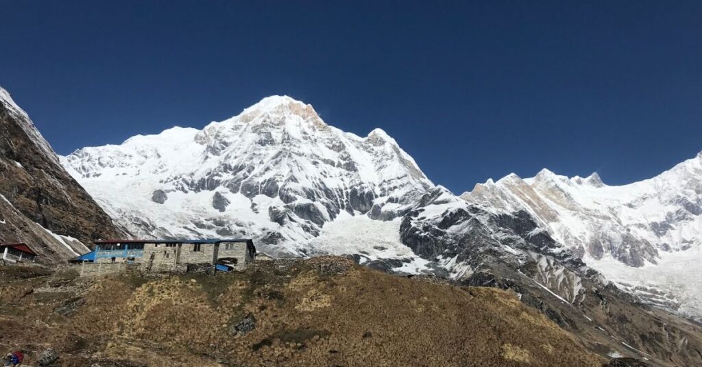 Clear sky over Annapurna Base Camp in bright weather