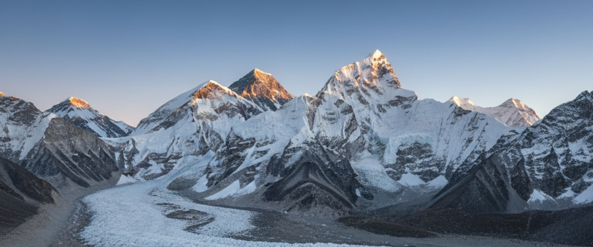 Drone view over Kala Patthar ridge, showing Everest Base Camp