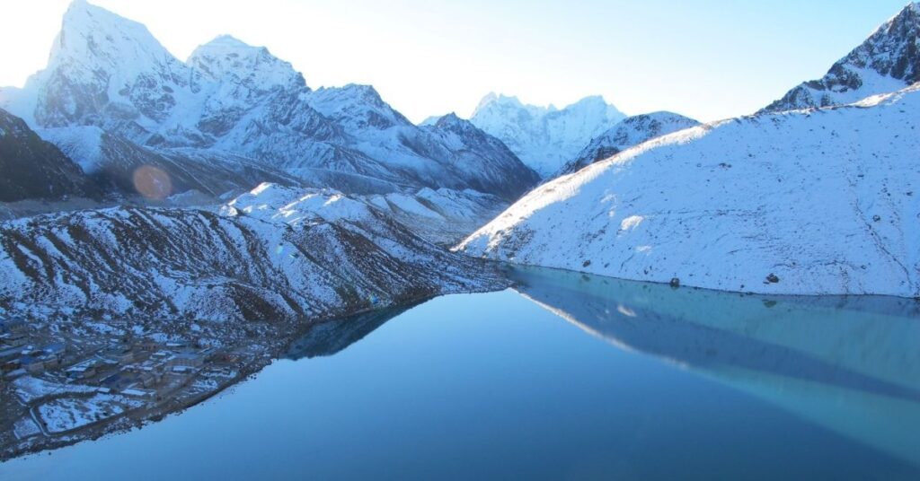 Gokyo Lake reflecting snowy Himalayan peaks