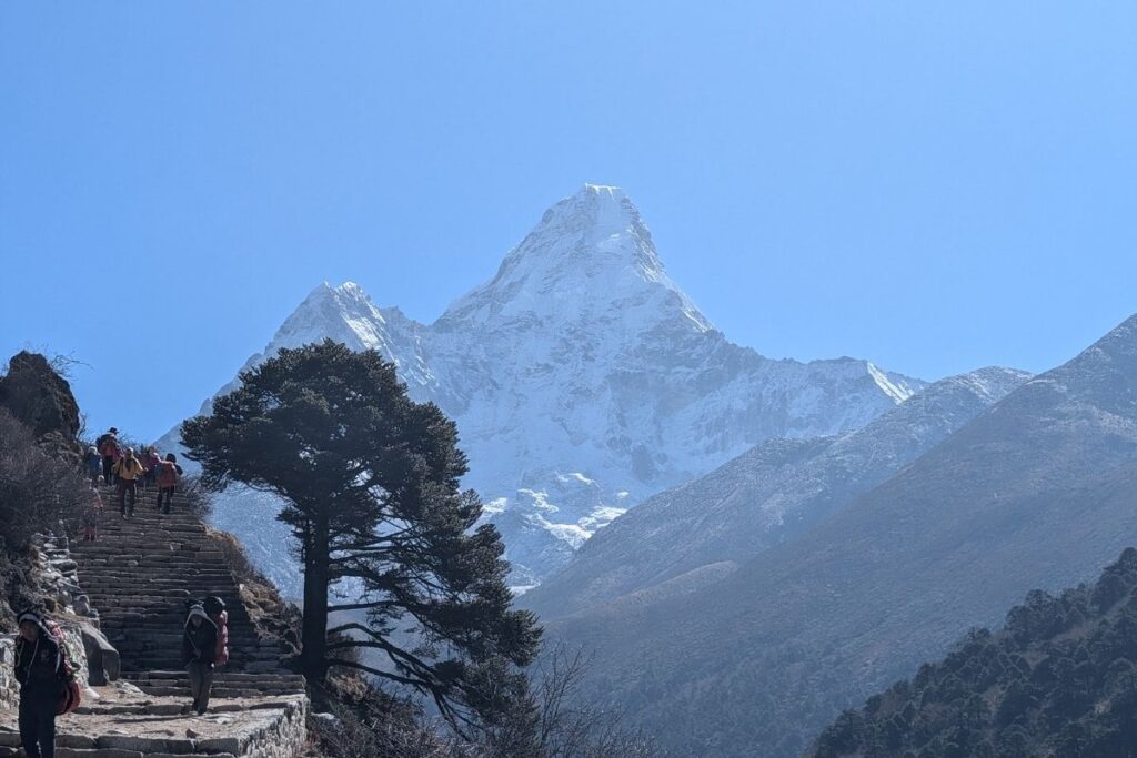 trekkers trailing to Tengboche on ebc trek